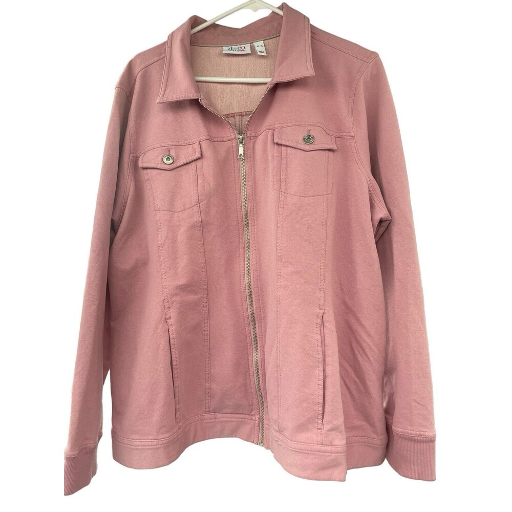 Denim & Co Denim Style Jacket Cotton Stretch Pink QVC Women’s Size XL